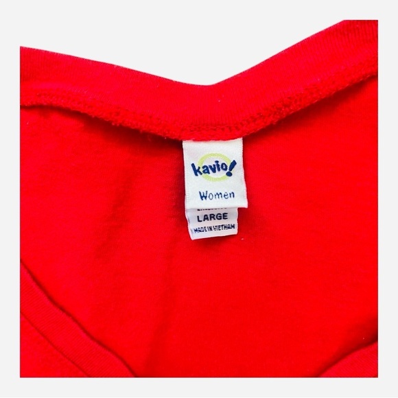 Kavio! casual Coca Cola top T-shirt graphics design Women's Large Red V-Neck - Picture 14 of 14